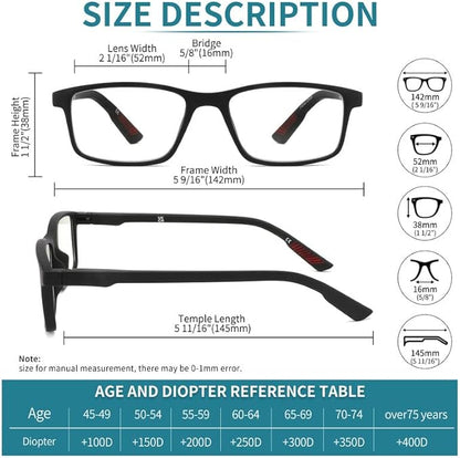 4 packs of blue block reading glasses (male and female), computer reader, UV block glasses (4.00x)