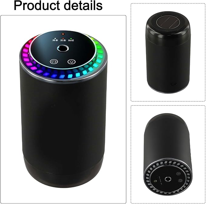 Portable Car Aroma Diffuser and Air Purifier with Humidifier, Intelligent Auto Function, 3-Level Adjustable Scent Modes, 500mAh Rechargeable Battery, Compact Aluminum Alloy Build for Relaxing Travel