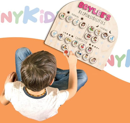 Wooden Chore Chart for Kids Visual Schedule, Routine Chart for Kids, Morning Bedtime Routine Chart for Toddlers Ages 2-4, Daily Kids Schedule Board for Home (09)