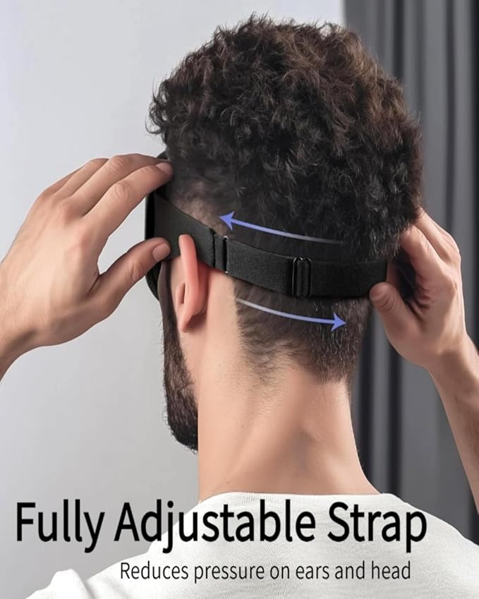 3D Contoured Sleep Mask for Side Sleepers & Travel – 100% Light Blocking Cat-Eye Design, 20mm Deep Eye Cavity & Adjustable Headband | Black Sleep Mask with Earplids, Gift Card & Pouch (Black)