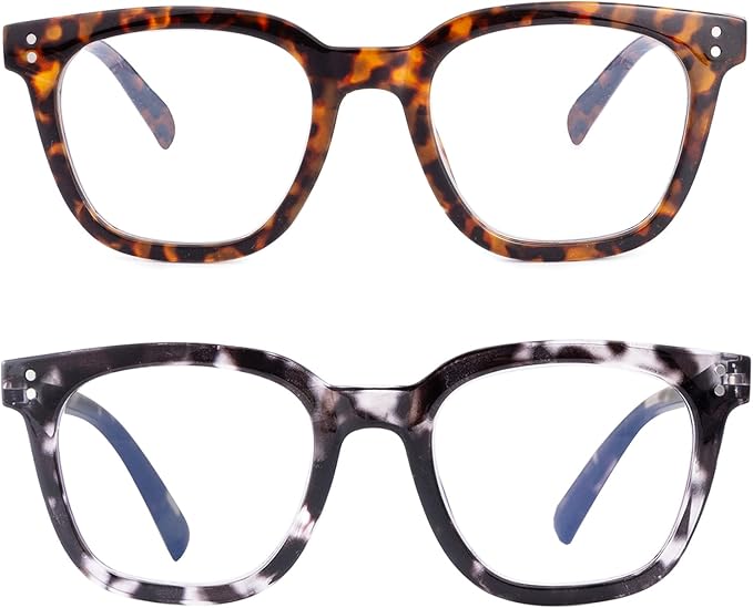 2Pack Reading Glasses for Men Women Blue Light Blocking with Spring Hinge, Blocking Readers Anti UV Ray Filter Eyeglasses(Brown Tortoiseshell/Black and White Tortoiseshell,1.0