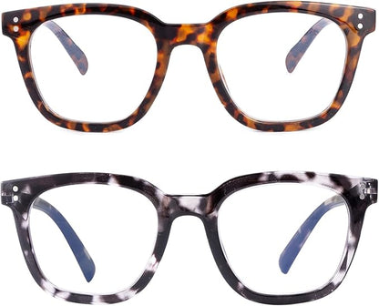 2Pack Reading Glasses for Men Women Blue Light Blocking with Spring Hinge, Blocking Readers Anti UV Ray Filter Eyeglasses(Brown Tortoiseshell/Black and White Tortoiseshell,1.0