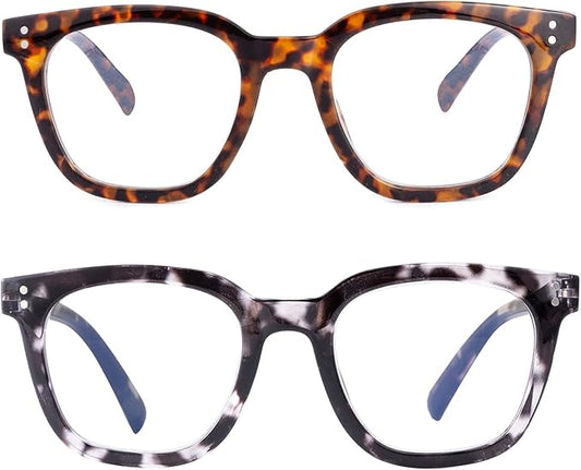 2Pack Reading Glasses for Men Women Blue Light Blocking with Spring Hinge, Blocking Readers Anti UV Ray Filter Eyeglasses(Brown Tortoiseshell/Black and White Tortoiseshell,3.0