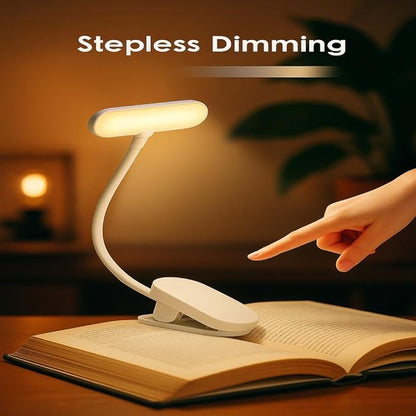 Rechargeable Book Light for Reading in Bed – 14 LED Book Light with 3 Color Temperatures, Stepless Dimming, Up to 80 Hours Runtime, 360° Rotatable Clip – Perfect for Book Lovers, White