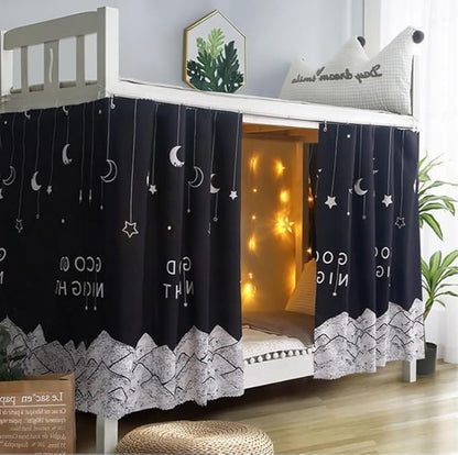 Bottom Bunk Bed Curtains Privacy Cloth Underbed Curtains for Low Loft Bed Twin, 2 Panels, Moon