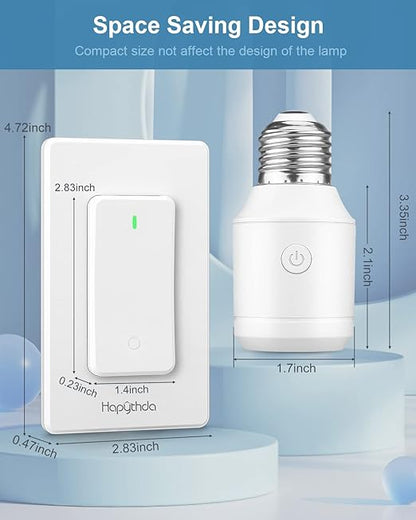 Remote Control Light Socket for 500W E26/E27 Bulb Base Holder, Wireless Wall Mounted Light Switch, 1 Remote Switch & 2 Light Sockets, No Wiring Wireless Light Switch Kit Light Fixtures
