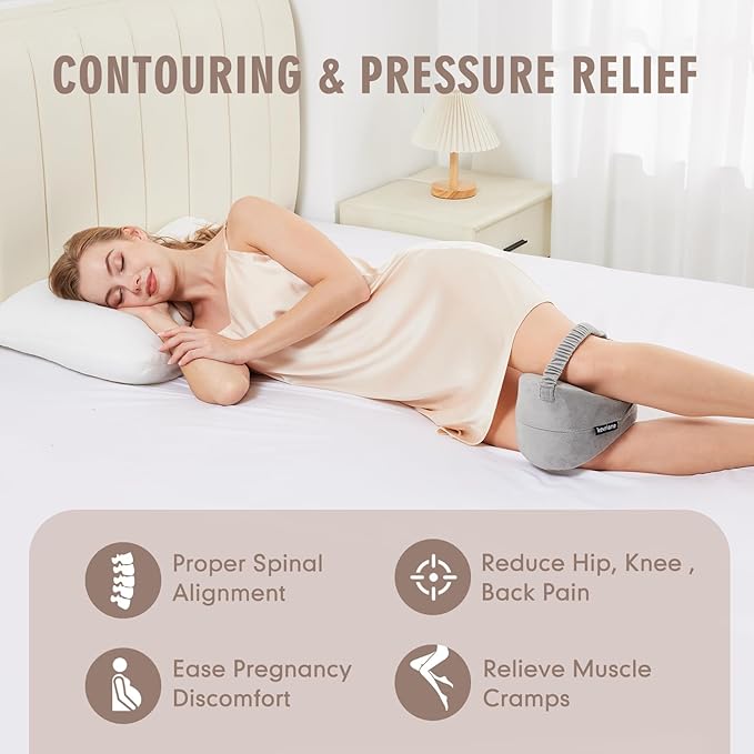 Knee Pillow for Side Sleepers Sciatica Pain Relief - Memory Foam Support Pillows Between Legs with Non-Slip Strap, Spine Alignment for Pregnancy, Hip, Knee, Back Pain