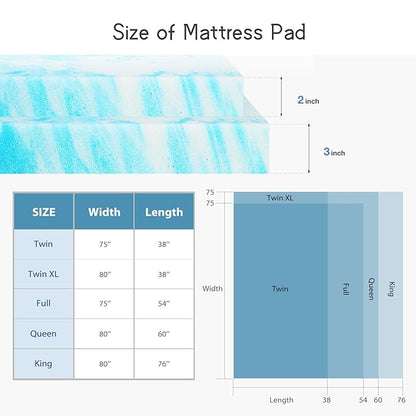 NEWBULIG 3 Inch King Memory Foam Mattress Topper, Gel Foam Mattress Topper for Pressure Relief, Ventilated Design Bed Topper in a Box, CertiPUR-US Certified