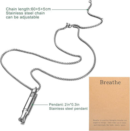 Anxiety Relief Pendant Mindfulness Breathing Necklace - Essential Oil Diffuser & Personal Inhaler Aromatherapy Necklaces for Women & Men (Steel)