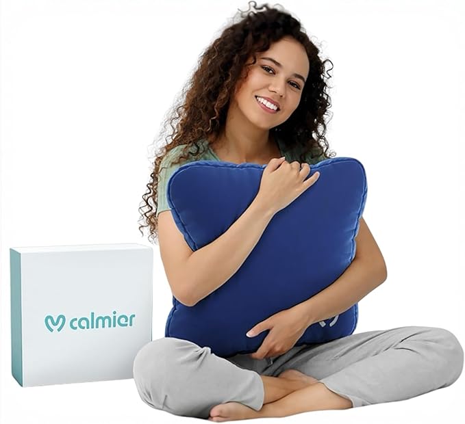 Calmier - 12 lb Sensory Weighted Pillow - Glass Bead Filled Hug Pillow - Ultra Plush Cozy Weight Sensory Pillows for Adults and Kids - Weighted Lap Pad (Blue- Minky, 12 LBS)