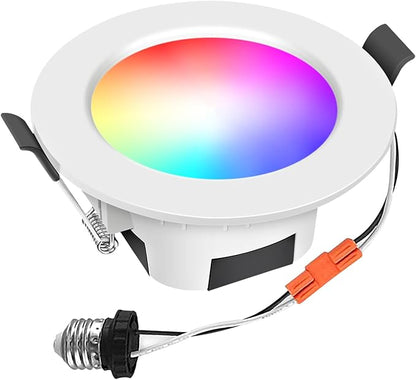 FVTLED Smart Recessed Lighting 4 Inch, Wireless Bluetooth 9W RGBWC Color Changing LED Downlight, 700LM 2700K-6500K Dimmable LED Can Lights - 1 Pack