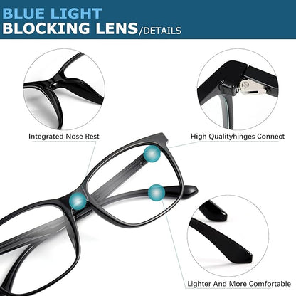 Blue-Light Blocking Glasses Computer Reading/Gaming/TV/Phones Glasses Fashion Anti Eyestrain UV Glasses for Women Men(H1-Black+Baohua)