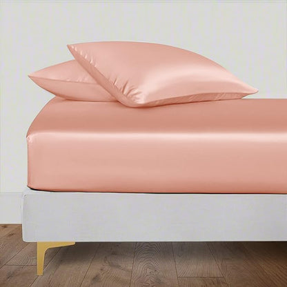 LINENWALAS Fitted Sheet Only Viscose Derived from Bamboo, Bottom Sheet for Queen Size Bed – 16” Deep Pocket, All Around Snug Fit – Cooling, Breathable, Soft, Hypoallergenic (Rose Gold, Queen)