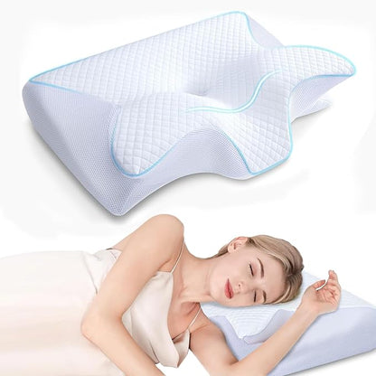 for Sleep Apnea, 2-in-1 Ergonomic Cervical Contour Memory Foam Pillows, Breathable Odorless, Neck Support for Side & Back Sleepers (White)