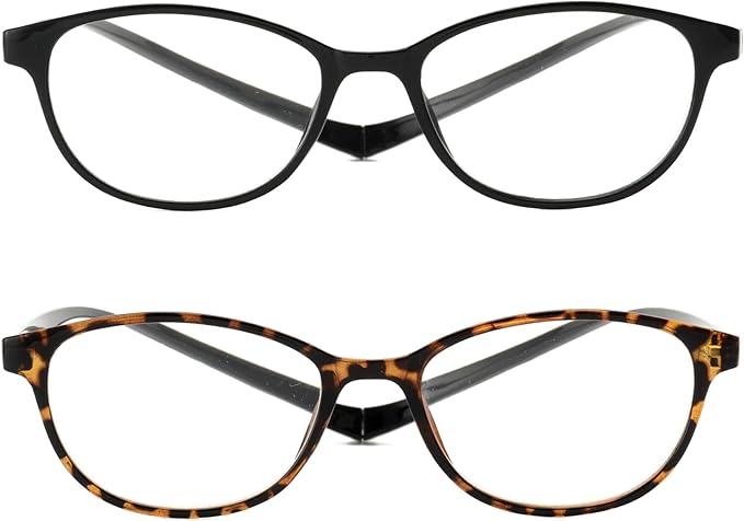 JM 2 Pack Magnetic Reading Glasses for Men Women, Hang Neck Blue Light Blocking Computer Readers Black & Tortoise +4.0