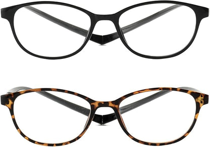 JM 2 Pack Magnetic Reading Glasses for Men Women, Hang Neck Blue Light Blocking Computer Readers Black & Tortoise +2.5