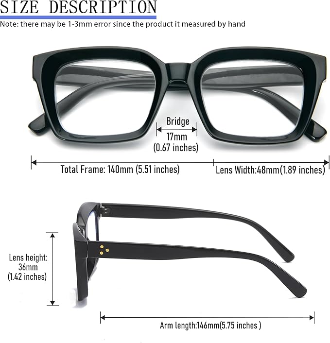 REAVEE 2 Pack Oprah Style Oversized Reading Glasses for Women Men Blue Light Blocking, Ladies Stylish Retro Square Large Computer Readers (Black/Clear 1.5x)