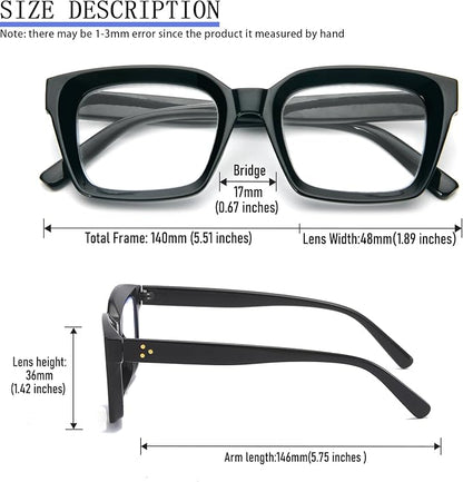 REAVEE 2 Pack Oprah Style Oversized Reading Glasses for Women Men Blue Light Blocking, Ladies Stylish Retro Square Large Computer Readers (Black/Clear 1.5x)