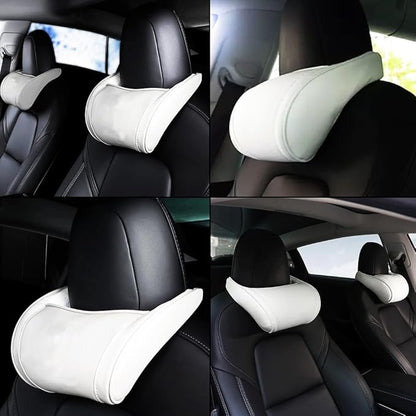 Car Headrest Neck Pillow Support Memory Foam Ergonomic Design Accessory for Driving Seat Fatigue Relief Compatible with Model S X 3 Y & Cybertruck - 2 Pieces