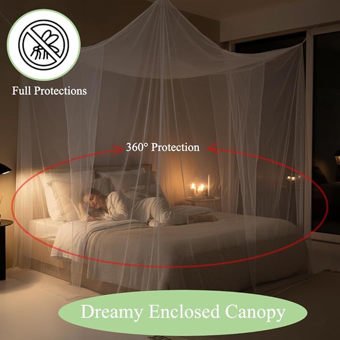 Mengersi Bed Canopy for Full Queen King Size Bed,Canopy Bed Curtains Elegant Mosquito Net,Mosquito Netting for Camping Patio Indoor Outdoor Bug Net,White