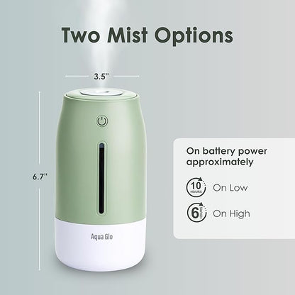 Aqua Glo Personal, Portable Humidifiers for Bedroom – Ultrasonic Cool Mist Humidifier with Built In Rechargeable Battery. Air Humidifier for Baby, Plants, Home, Office, Travel. Mint Green