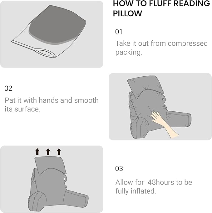 Portable Reading Pillows with Headrest for Bed Sitting Up(Black Oeko-Tex), Velvet Back Pillow with Arms & Pockets for Adults, Support Memory Foam Bed Pillow for Dorm/Reading/Watching/Gaming