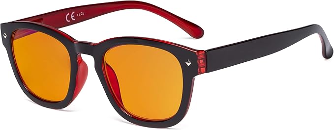 Eyekepper Blue Light Blocking Reading Glasses with Orange Tinted Filter Lens for Sleeping - Anti Blue Ray Computer Readers - Black-Red +0.75