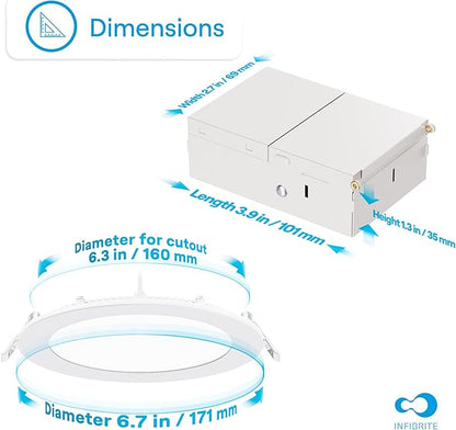 INFIBRITE 6 Inch 3CCT Selectable 12W 1050LM Thin LED Ceiling Light Kit, Dimmable, Wet Rated