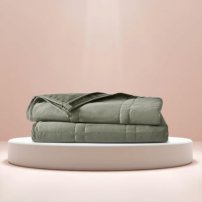 Baloo Weighted Blanket for Adults 15 lb (Moss, 60"x80") | Cool & 100% Cotton | Machine Washable & Dryer Safe | Glass Microbead Fill