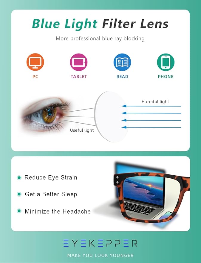 Eyekepper 2 Pack Oversized Reading Glasses Square Large Blue Light Readers for Men Women - Tortoise +2.50