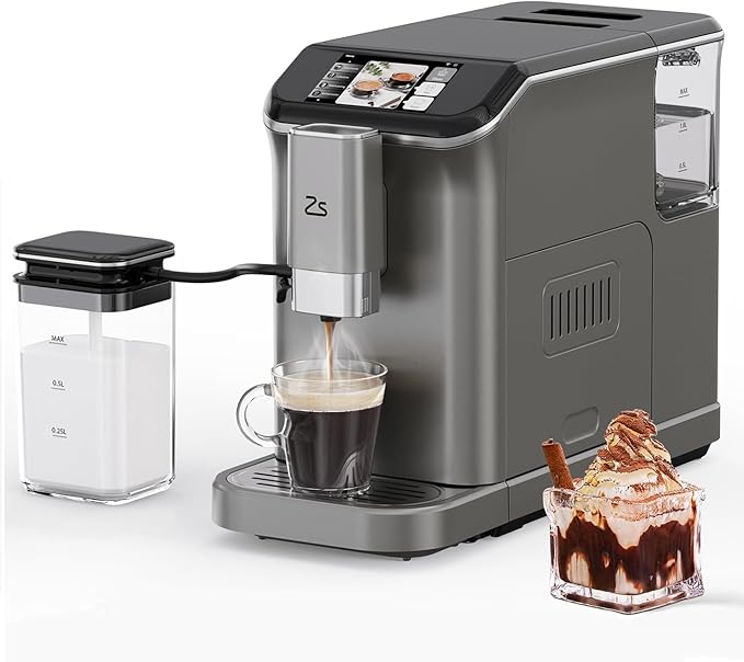 Fully Automatic Espresso Machine, 20 Bar Coffee Espresso Machine with Grinder & Automatic Milk Frother for Latte, Cappuccino, 7 Coffee Varieties, One-Touch Single/Double Shot for Espresso