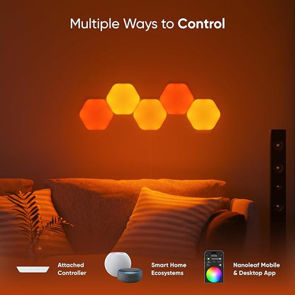 Nanoleaf Shapes LED Wall Lights, RGBW Smart Wall Panels with 16M+ Color, Compatible with Alexa & Google Assistant, Music Sync, DIY Gaming Light for Home Decor (Hexagons Smarter Kit 7 Pack)