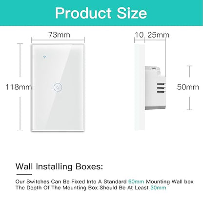 BSEED Smart Light Switch,1 Gang WiFi Touch Switch with Smart Life APP Control and Timing Function,White Single Pole Switches Work with Amazon Alexa,Google Assistant -(3 Way) Multi-Control Association