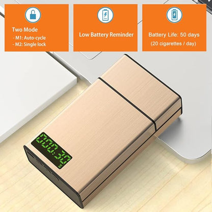 Timed Lock Box – Time Locking Small Container with 999 Hours LCD Display – Portable Locking Box with Timer Lock for Storage – Break Bad Habits – Credit card, Cash, Key,Medication（Golden）