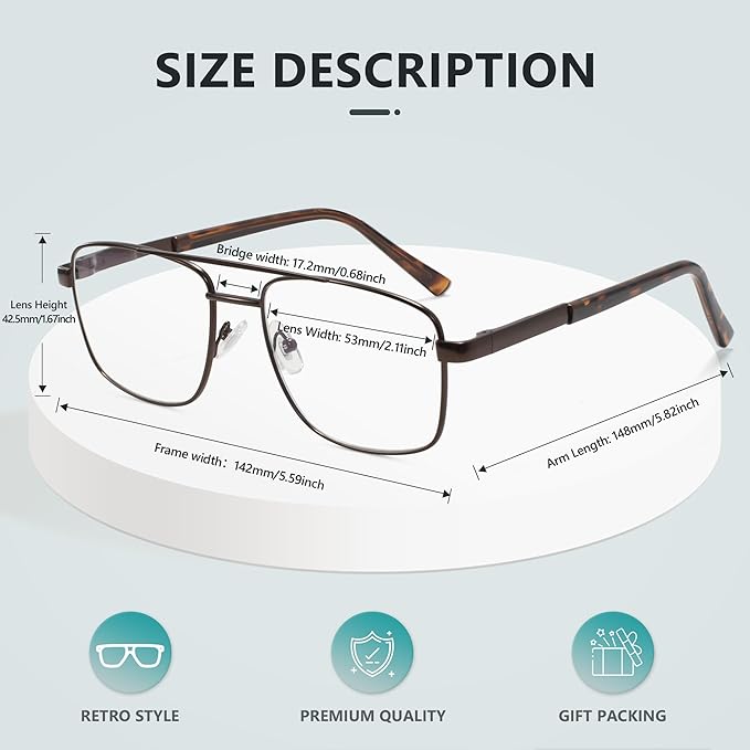 EASY READ Aviator Reading Glasses for Men,Blue light blocking Readers Men Metal Eyeglasses with Spring Hinge