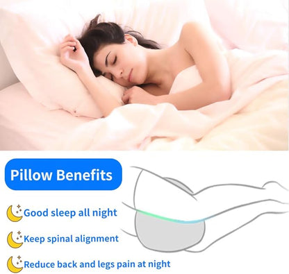 Knee Pillow for Side Sleepers with Elastic Strap, Memory Foam Leg Pillow, Ideal for Spine Alignment, Hip, Back & Joint Pain Relief, for Better Sleeping with Breathable & Washable Cover