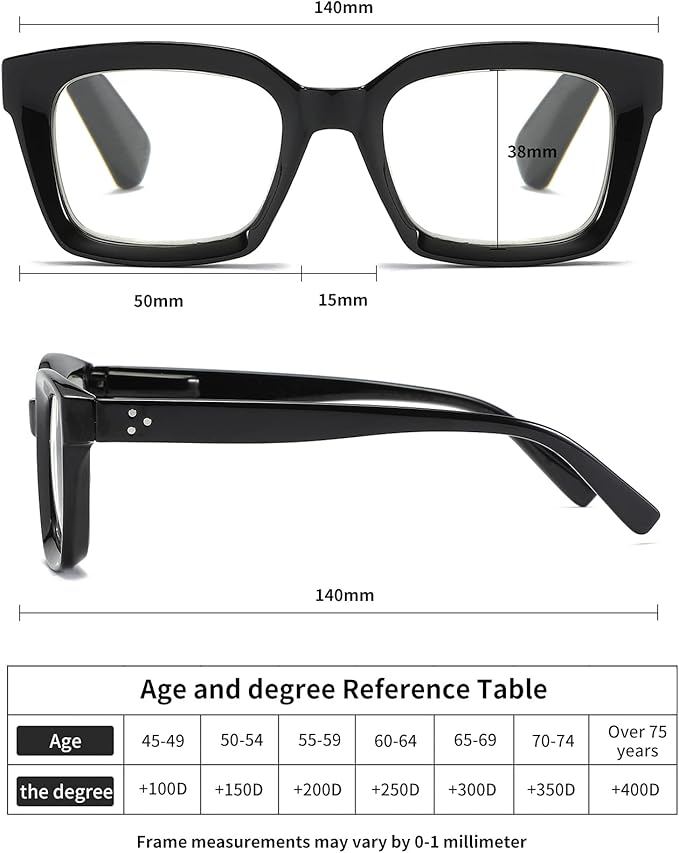 3 Pack Oversize Square Design Reading Glasses for Women,Fashion Readers with Spring Hinge (Black&Blue sunset&Pink sunset, 1.25)