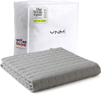 YnM 10lbs Weighted Blanket for Adults,Cotton Heavy Bed Throw Blanket with Cooling Glass Beads for All Season Use, Ideal for ~90lbs (48x72 Inches, Twin/Full, Light Grey)