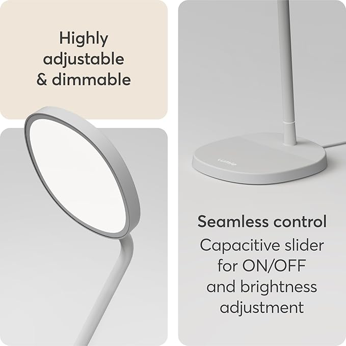 Lumie Task - 10,000 Lux Adjustable Bright Light Therapy Desk Lamp for Mood and Energy Boost and Winter Blues Relief, Crystal Clear Illumination and Maximum Visual Comfort - White Mist