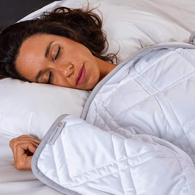 Aricove Cooling Weighted Blanket for Adults, 12 lbs, Full/Queen Size Weighted Blanket, 60x80 inches, Silky Soft Bamboo Viscose, Machine Washable, White