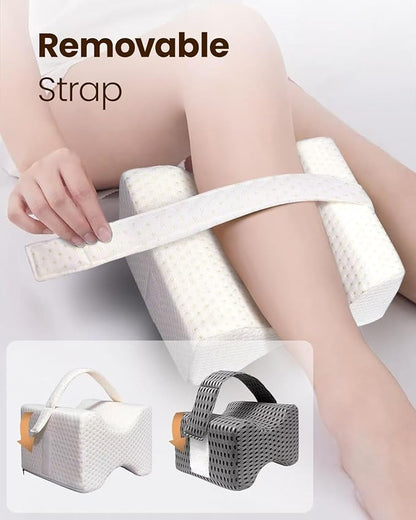 Knee Pillow for Side Sleepers with Strap, Memory Foam Leg Pillow for Side Sleeping with Replacement of Cover, Leg Elevation Pillow for Relief Twisted Spine, Sciatica, Joint, Hip, Surgery Pain