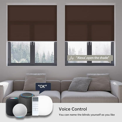 Motorized Cellular Shades with Remote, Light Filtering Smart Cellular Shades Compatible with Alexa, Honeycomb Window Blinds for Bedroom Home Office, Custom Size, Half Shading Brown