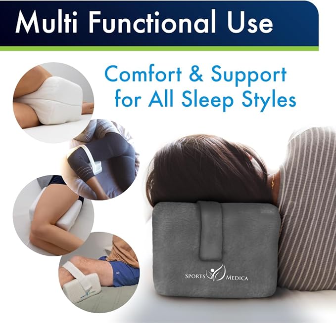 Sports Medica Doctor Developed Knee Pillow for Side Sleepers - Washable Cover Memory Foam Leg Pillow for Side Sleeping, Lower Back & Sciatica Pain Relief - Spine Alignment - Between Knee Hip Cushion