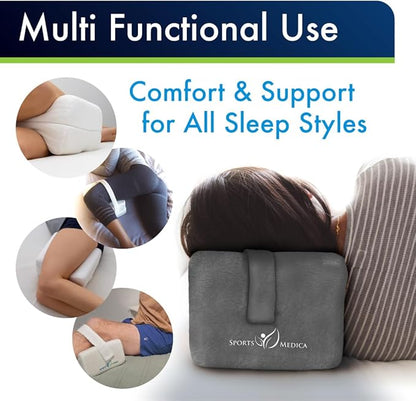 Sports Medica Doctor Developed Knee Pillow for Side Sleepers - Washable Cover Memory Foam Leg Pillow for Side Sleeping, Lower Back & Sciatica Pain Relief - Spine Alignment - Between Knee Hip Cushion