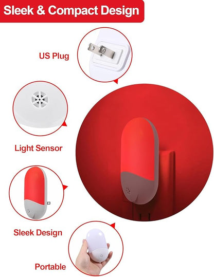 670nm Red Light Night Light for Sleep Therapy[4 Pack] - Zero Blue Light, with Dusk to Dawn Sensor Auto On/Off LED Night Light Plug into Wall for Nursery Bedroom Bathroom
