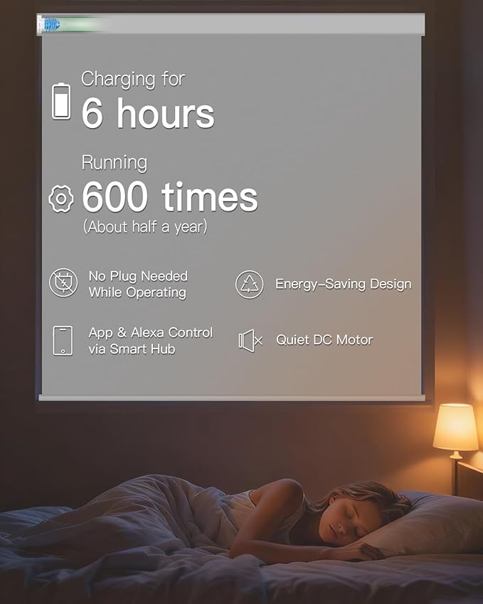 Motorized Roller Shade with Remote Control, Blackout Electric Shade for Windows Compatible with Alexa Google via Hub, Rechargeable Smart Window Blind Customized Size (Vinyl White)