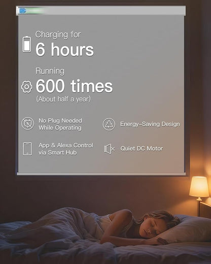 Motorized Roller Shade with Remote Control, Blackout Electric Shade for Windows Compatible with Alexa Google via Hub, Rechargeable Smart Window Blind Customized Size (Vinyl White)