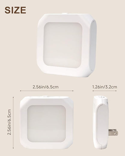 Night Light Plug in 2 Pack - Bedroom for Kids Baby Nursery Adjustable Brightness - 3000K Warm Lights LED Dusk to Dawn Bathroom Hallway Lamp for Toilet