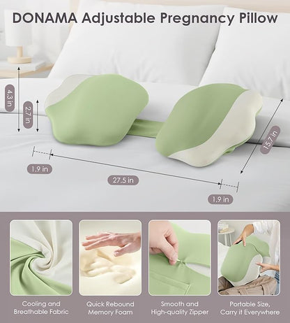 DONAMA Memory Foam Pregnancy Pillow- with Adjustable Air Bag for Back/Legs/Belly/HIPS Support, W-Shaped Pregnancy Wedge Pillows for Sleeping, Cooling Maternity Body Pillow for Pregnant Women