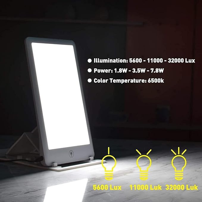 Light Box, 32000 Lux Light Therapy Lamp, UV-Free Adjustable Natural Sunlight Lamp, Touch Control,3 Brightness Levels Foldable Bracket,White